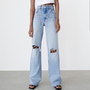 Zara wide leg jeans with knee rips